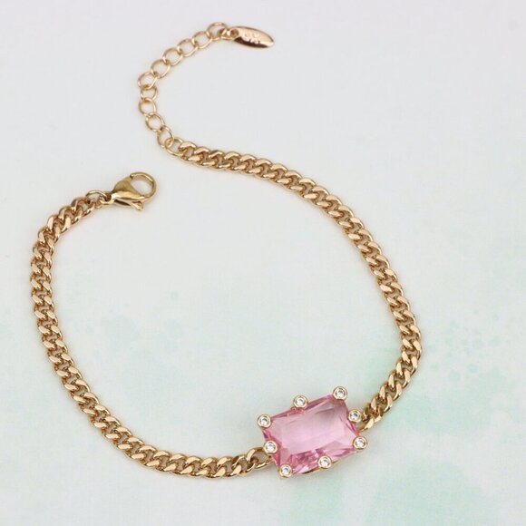 " Elegant Pink Crystal Rose Gold Bracelet with Adjustable Chain, XPBL0796 - Picture 4 of 12